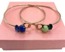 Vintage Blue and Green Bangle Clasp Rhinestone Bracelets