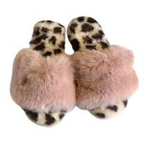 Shiraleah Vail Leopard Print Plush Slippers Blush L/XL