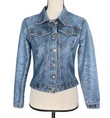 XOXO JRS Small Cropped Jean Jacket Button-Up Pockets Medium Wash Blue Womens