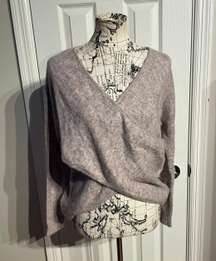 Heathered Crisscross Wrap Coquette Pastel Sweater V-Neck Long Sleeve Fall Dressy Women's Size S