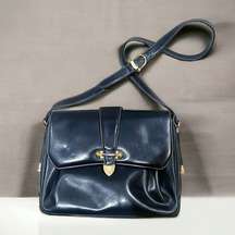 Gucci Leather Shoulder Bag, in Deep Navy with Gold Tone