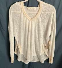 : Sheer, Cream colored round rim hem hoodie- L