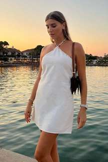 dress mini halter linen beaded summer vacation casual