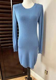 Lagence Womens Sweater Dress Blue Stretch Jewel Neck Long Sleeve Ribbed S New