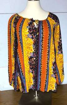 Haptics by Holly Harper 3X colorful flowy peasant blouse.