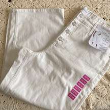 SkinnyGirl highrise button front cropped jeans pants wide leg white 33/25 NEW