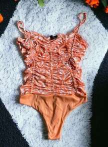 AFRM  Mack shirred bodysuit orange zebra