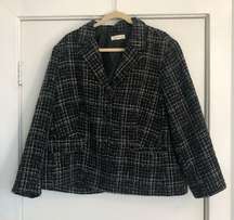 Y2K  black tweed blazer wool plaid checkered textured women large