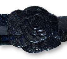 Vintage Anne Klein II For Calderon Belt Black Sequins Floral Detail Stretch