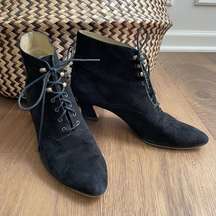 Vintage 80s Sesto Meucci Retro Heel Booties Black Suede 7.5