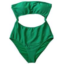 Womens L Full Coverage Cut Out One Piece Swimsuit Green Textured