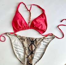 ViX Paula Hermanny x L Space Bikini Top & Snake Print Bottom Pink Brown Women's