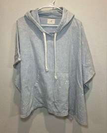 Sol Angeles | Light Blue Bleach Spotted Sweatshirt Poncho Hood S