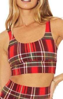 NEW Beach Riot Leah Scoop Neck Crop Top Sports Bra Holiday Tarten Plaid Large