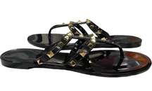 NICOLE MILLER Brooney Studded Jelly Sandals Flats Black/Gold Size 8/39