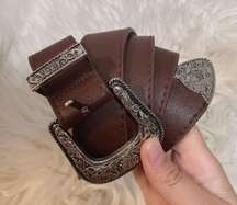 Western Belts for Women, Vintage Design faux Leather Waist Belt with Western-style Buckle for Ladies cowboy brown