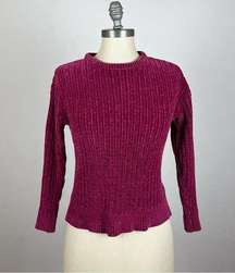 DKNY Purple Chenille Ribbed Crop Sweater