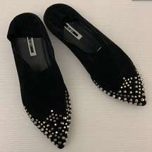MCQ Alexander McQueen 40 / US 10 Black Suede Liberty Studded Slip-on Flats Shoes