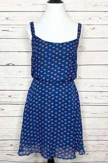 Bebop Blue & Red/Orange Hearts Sun Dress Size Small