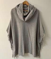 Gray Cowl Neck Fringe Poncho Shirt - Size L / XL