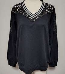 La Bellum Hillary Scott black lace contrast french terry sweatshirt size large