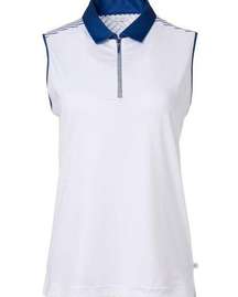 Lady Hagen White & Navy Sleeveless Golf Polo