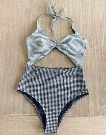 Aerie Cutout Cheeky One Piece Swimsuit Gingham Stripe in Size Small NWOT