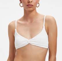 NWT Good American Crinkle Always Fits Twist Bikini Top Ivory White Size 3/Large