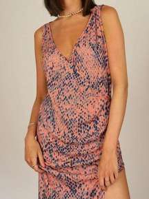 Vix Paula Hermanny Bia Wrap Dress Coral and Blue Print Lightweight Exotic sz. M