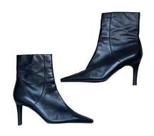 Lauren  Black Leather Ankle Stiletto Boots 6