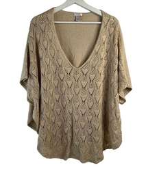 Chicos Women’s Size S / M Poncho Sweater Beige Gold Metallic V-Neck Short Sleeve