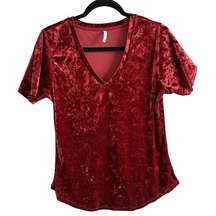 Z Supply Women’s Medium Velvet Short Sleeve V-Neck Dark Red Blouse