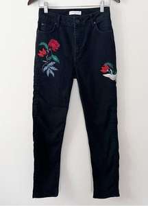 Sandro Paris Vegas Rose High Rise Embroidered Tapered Jeans Black Sz 36 (2-4 US)