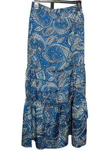 Outerknown Recycled Polyester Paisely Blue Maxi Tiered Skirt