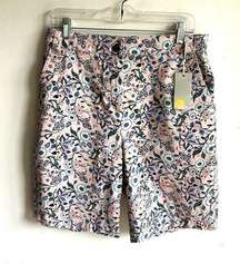 Boden Floral Paisley Print High Waist Bermuda Lavender Shorts Size 8 NWT