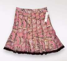 Pleated Skirt Paisley Pink Brown Knee Length NWT 8