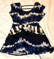 BOBBIE BROOKS Cotton Navy White Tie-Dye Strap Back Elastic Waist Mini Dress szL