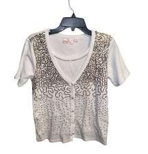 Quacker Factory Sequin Embellished Short Sleeve Duet Layered Top | Size S