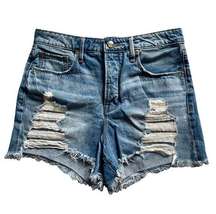 Good American Ultra High Rise Destroyed Distressed Denim Mini Booty Shorts 6/28