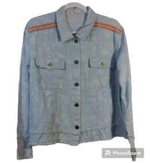 Mystree Blue Acid Wash Distressed Worn Light Weight Cotton Denim Jacket Size L