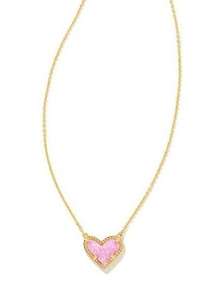 ari heart gold pendant necklace in bubblegum pink