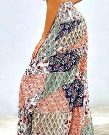 Bohemian Patchwork Multicolor Tiered Maxi Skirt