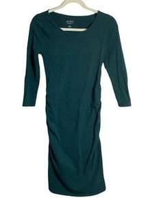 Isabel Maternity Womens Dress XS Dark Green 3/4 Sleeve Ruched Sides Knee Length