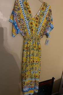 NWT kindred Anthropologie yellow gold floral maxi dress small