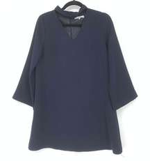 OAK + FORT Mini Dress Women's One Size Blue Choker V-Neck Over Sized Long Sleeve