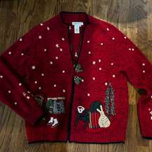 Coldwater Creek Womens Zip-Up Sweater Cardigan Christmas Holiday Medium