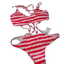 PilyQ Women's Size 10 Candy Stripe XX Cut Out One Piece Swimsuit