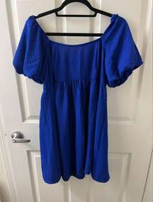 Altar’d State Mini Royal Blue Babydoll Dress Off-the-Shoulder