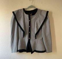 Vintage womens houndstooth peplum ruffle detail blazer size large