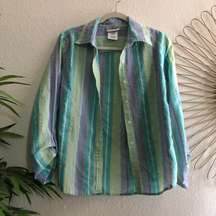 90s vintage blue and green striped button up shirt